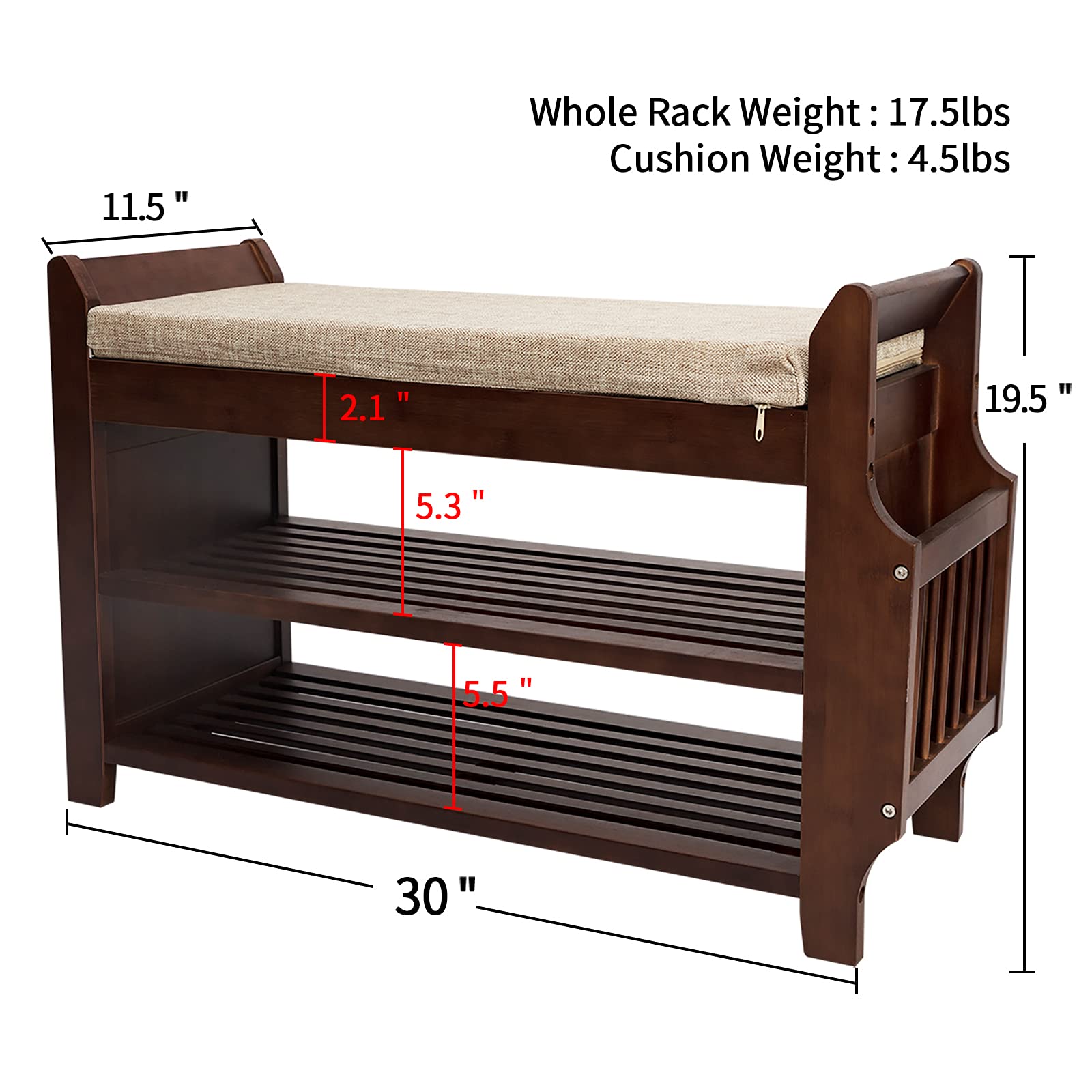 2-Tier Bamboo Shoe Bench with Removable Cushion & Hidden Drawer - Entryway Shoe Storage Organizer with Umbrella Stand - Perfect for Living Room, Bedroom & Bathroom Organization