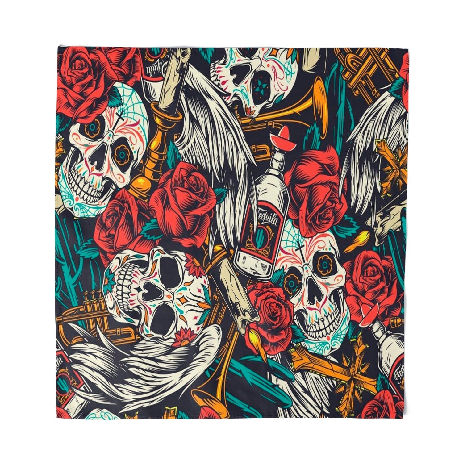 Day of the Dead Bandana - Colorful Sugar Skull Print Bandana for Halloween, Mexican Festival & Cosplay - Perfect for Dia de los Muertos Celebrations, Costume Accessories and Cultural Events