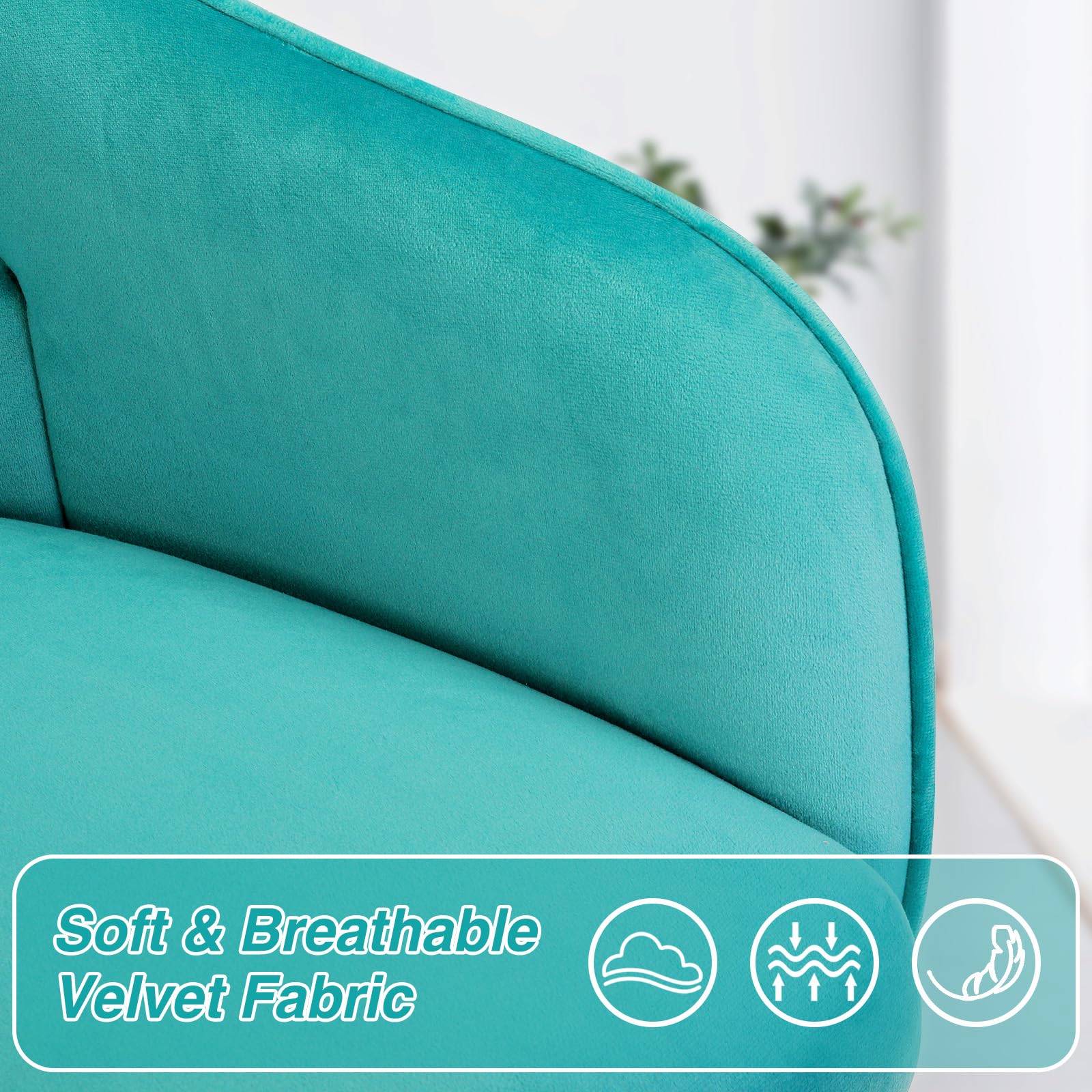 VANSPACE Velvet Adjustable Swivel Desk Chair with Wheels - Green Home Office Chair for Makeup Vanity, Bedroom & Study Room | Comfortable Rolling Chair for Work, Gaming & Beauty Station