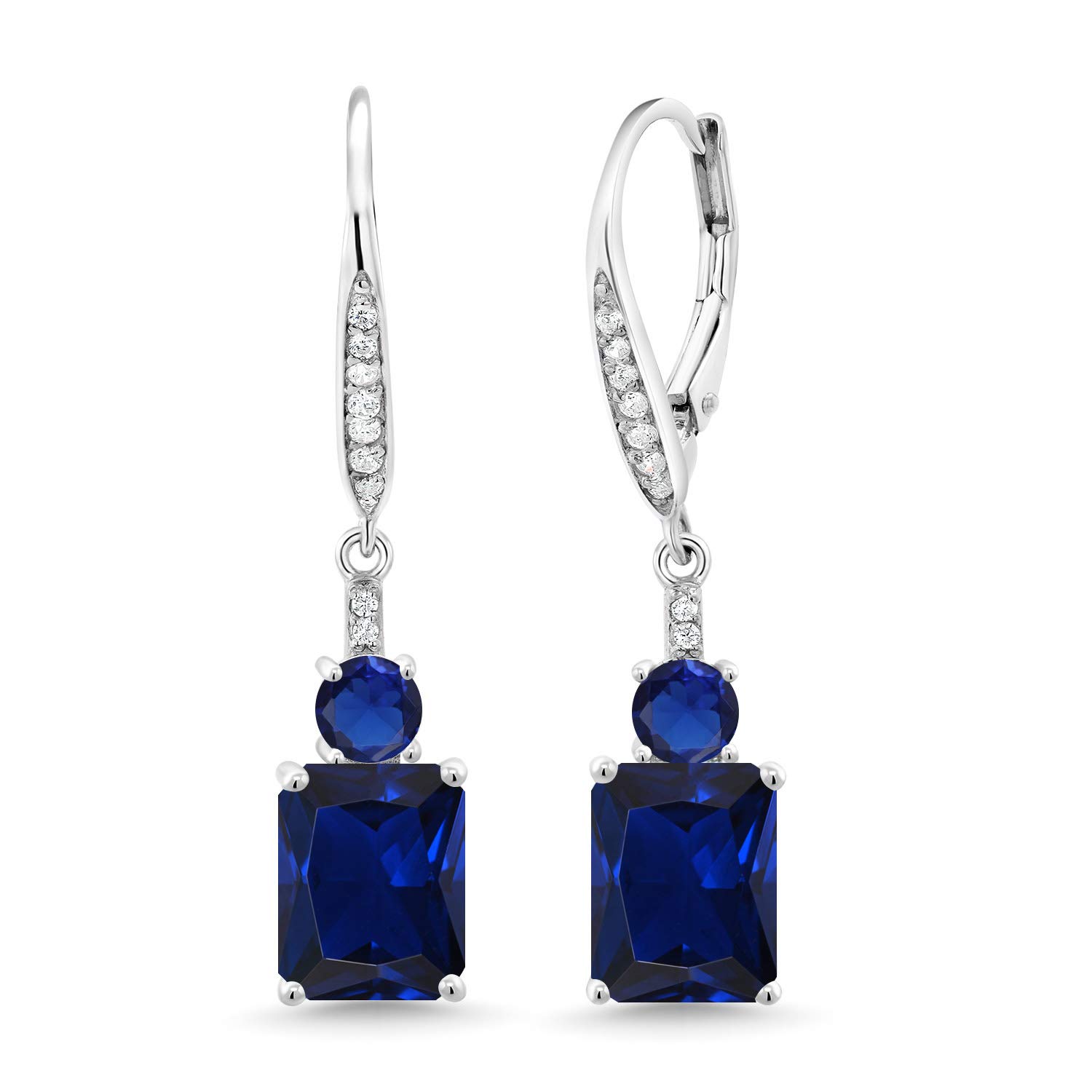 5.90 Ct Octagon Blue Lab-Created Sapphire 925 Sterling Silver Dangle Earrings for Women | Gem Stone King | Elegant Jewelry for Parties, Weddings & Special Occasions