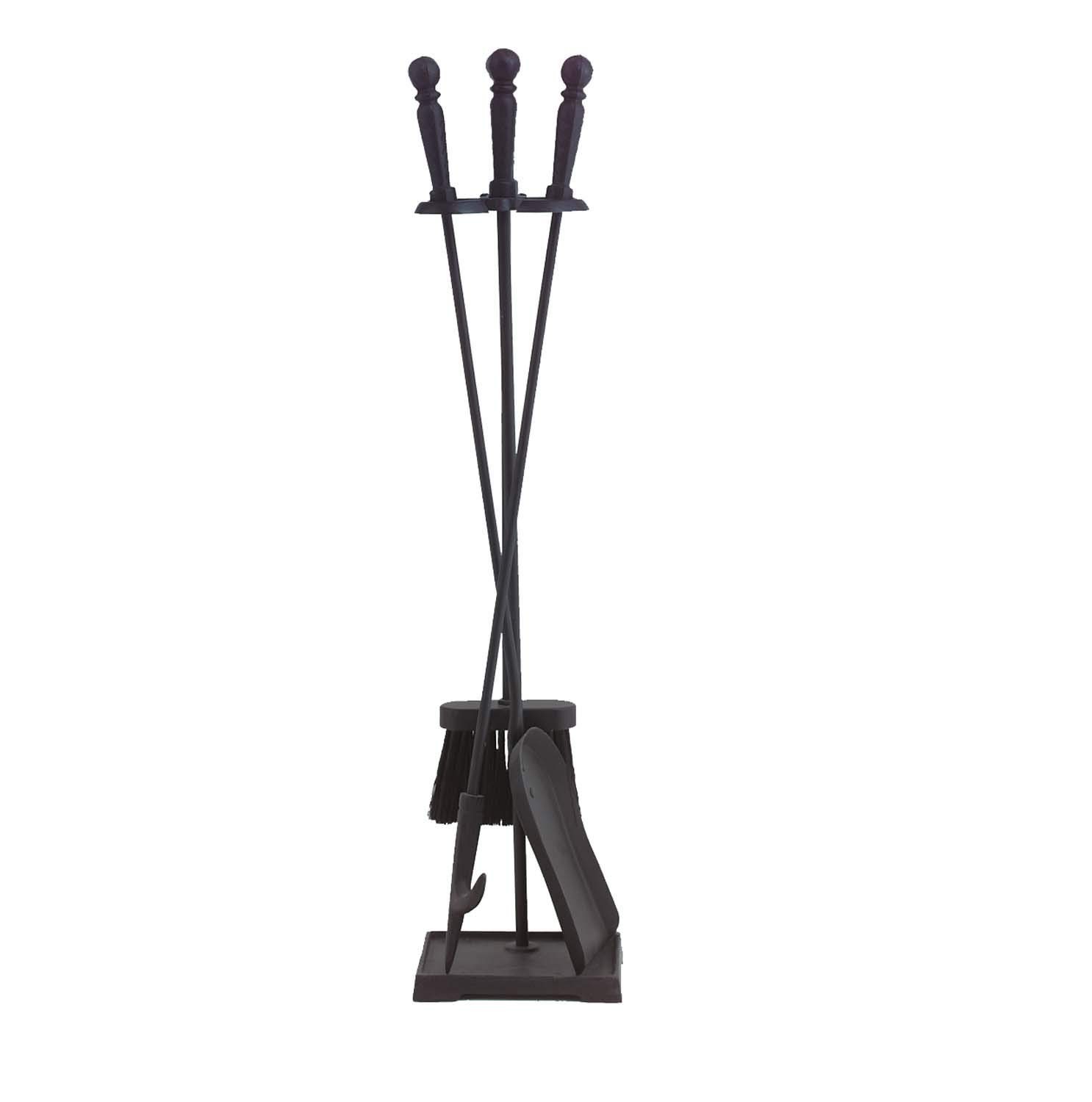 Dagan 4-Piece Fireplace Tool Set (DG-01202) - Black Steel Fireplace Poker, Shovel, Brush & Stand - Essential Fireplace Accessories for Wood Burning Stoves & Fire Pits - Indoor & Outdoor Use