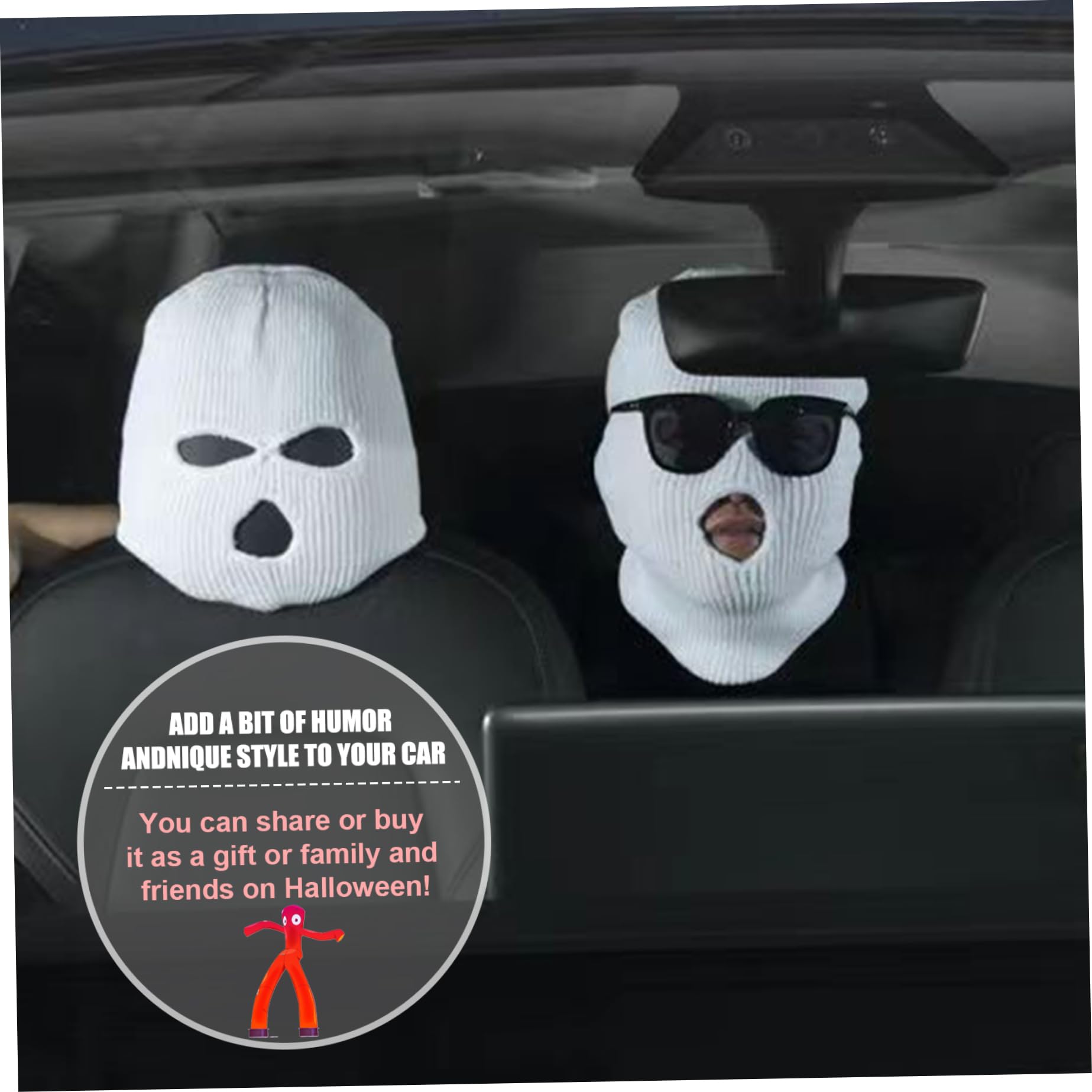 Universal Funny Face Car Headrest Covers 2Pcs - 3 Hole Front Seat Headrest Protectors, Soft Acrylic Fiber Decorative Covers for Cars - Perfect for Personalizing & Protecting Vehicle Interior