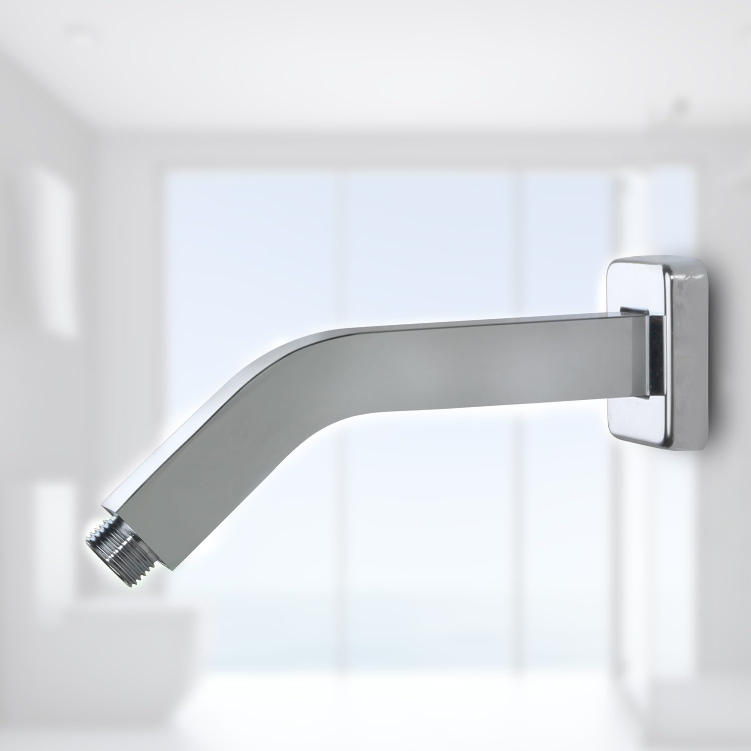 8 Inch Square Wall Mount Shower Arm with Flange - Chrome Shower Extension Arm for Fixed Showerhead | Bathroom Upgrade for Modern & Space-Saving Showers