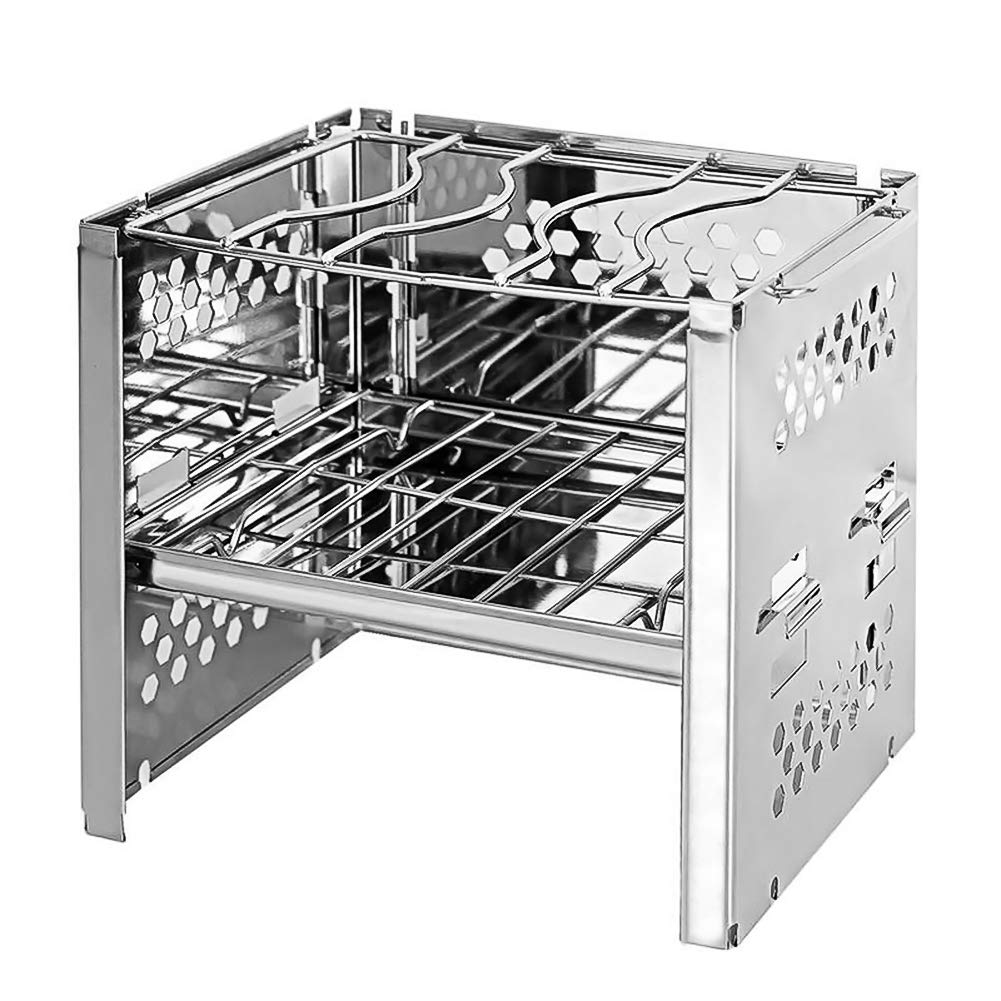 Portable Stainless Steel Folding Wood Stove - Mini Outdoor BBQ Grill for Camping, Hiking & Picnic | Compact Charcoal Firewood Stove for Backpacking, Travel & Emergency Cooking