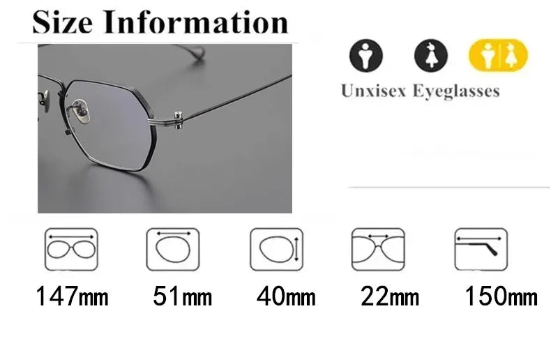 Stylish Unisex Full Rim Flat Top Polygon Titanium Eyeglasses Frame - Lightweight Durable Glasses for Men & Women - Perfect for Office, Reading & Fashion Accessories