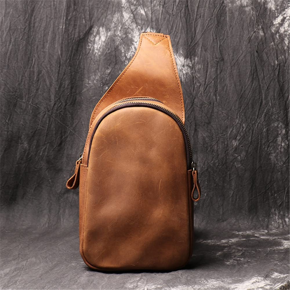 EKDSPW Men's Crossbody Chest Bag - Handmade Vintage Messenger Bag for Outdoor Sports, Travel & Daily Use - Adjustable Shoulder Strap Small Backpack (35 x 23 x 7cm) - Perfect for Hiking, Cycling, Commuting and Urban Exploration