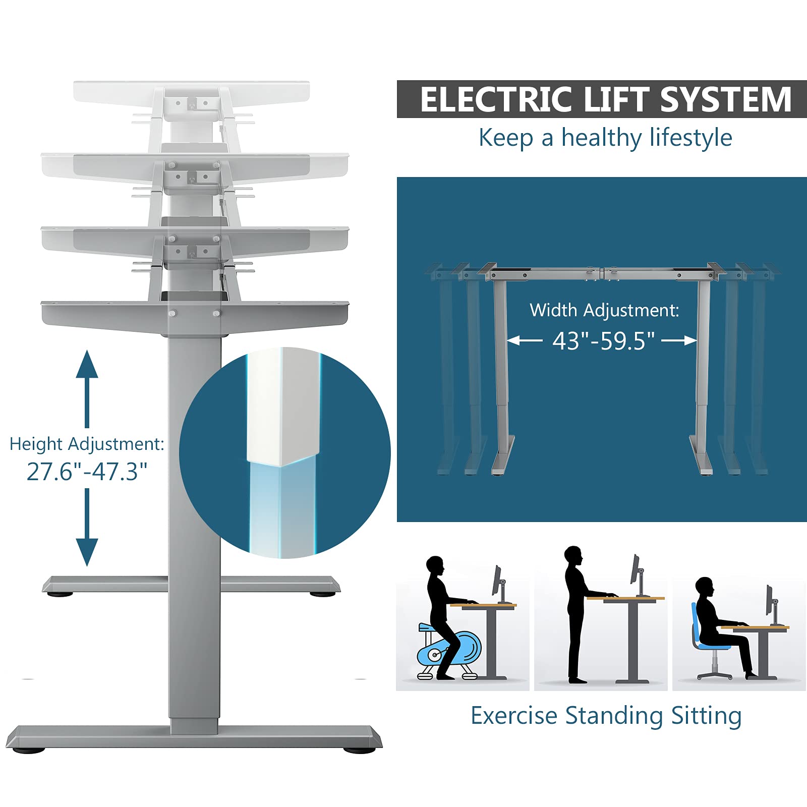 Tangkula Dual-Motor Adjustable Height Electric Standing Desk Frame - Ergonomic Sit Stand Workstation with Memory Controller & Cable Tray - Home Office & Gaming Setup (Grey)