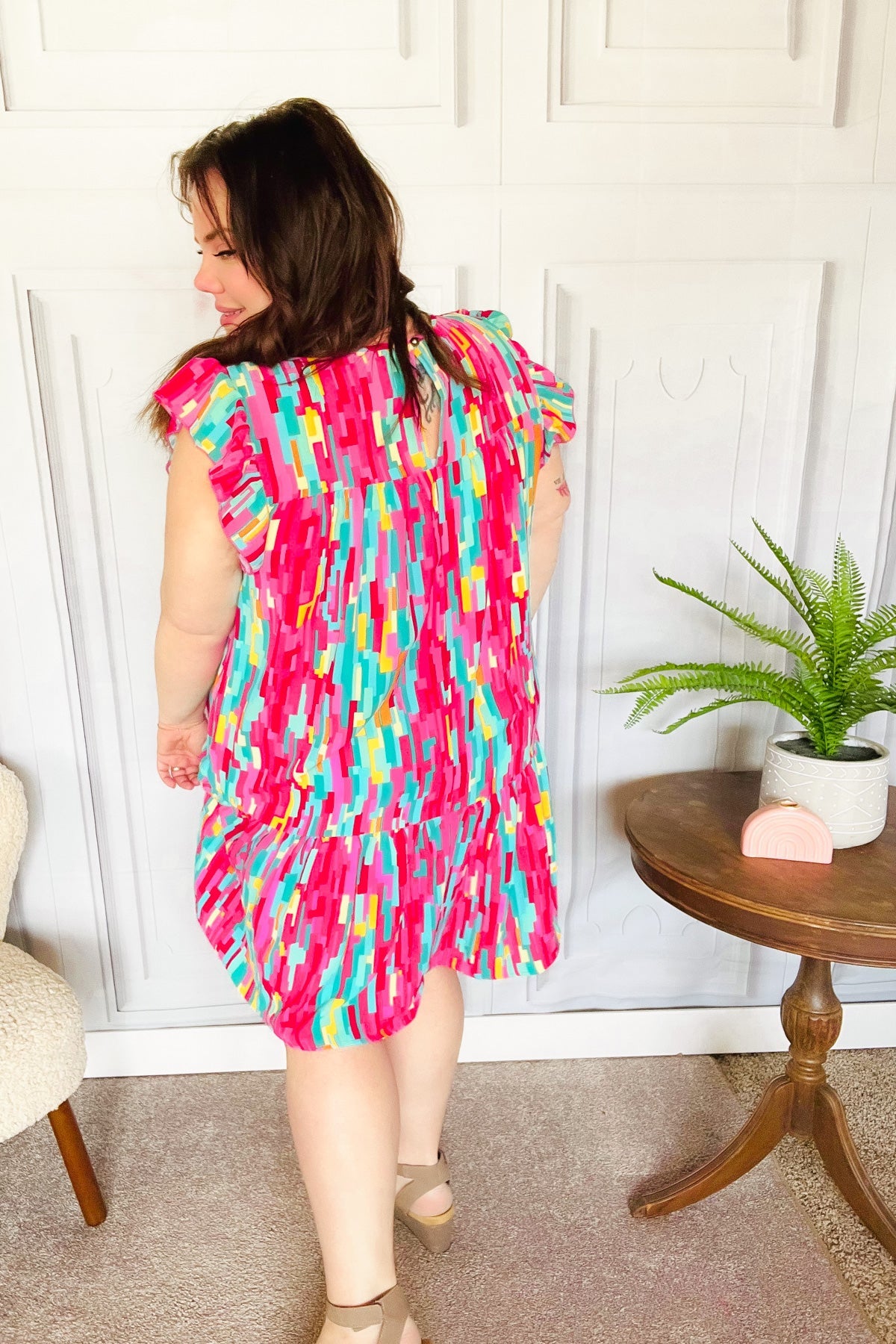 Stylish Multicolor Abstract Print Tiered Ruffle Sleeve Dress for Women | Trendy Party & Cocktail Outfit | Perfect for Date Night, Wedding Guest & Special Occasions