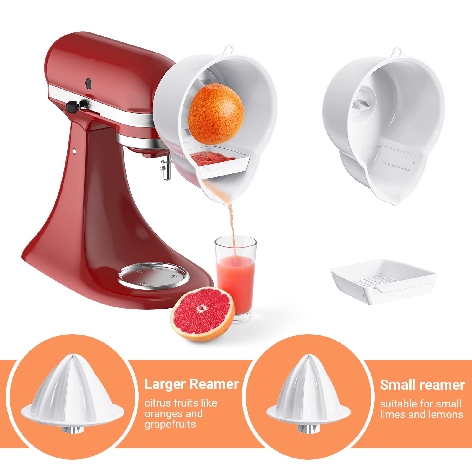 KitchenAid Mixer Juicer Attachment - BPA-Free Citrus Squeezer with 2-Size Reamer & Splash Guard, Compatible with KitchenAid/Cuisinart SM50 Series | Easy to Clean | Perfect for Fresh Orange Juice, Lemonade & Cocktail Making at Home