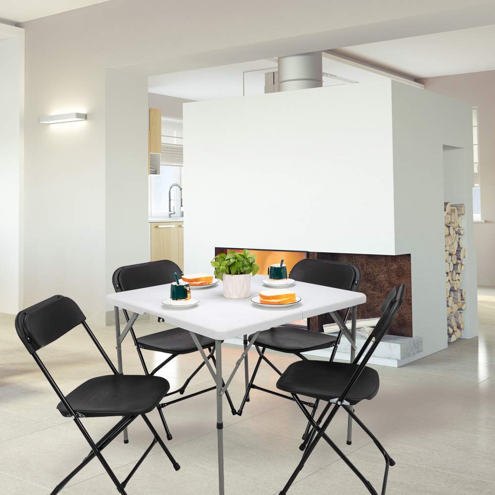 Flandre 34 Inch Foldable Square Table - Lightweight Portable Plastic Folding Table for Kitchen, Outdoor, Party, Wedding & Events - White Granite Finish - Perfect for Small Spaces, Picnics & Entertaining Guests