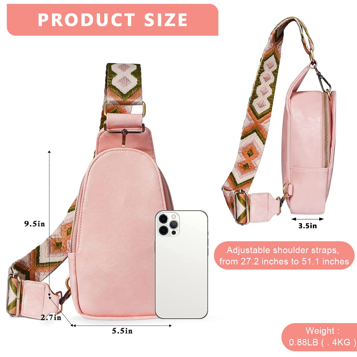 PALAY® Women's Crossbody Chest Bag - Adjustable Strap PU Leather Phone Shoulder Bag for Daily Commuting, Travel & Outdoor Activities (Pink) | Perfect for Work, Shopping & Gym Essentials