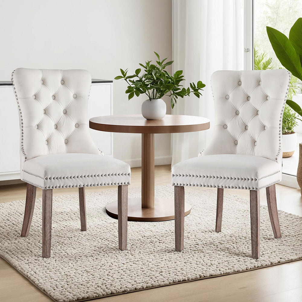 Artiss Dining Chairs Set of 2 - Beige Velvet Upholstered Modern Side Chairs for Kitchen, Dining Room, and Home Decor