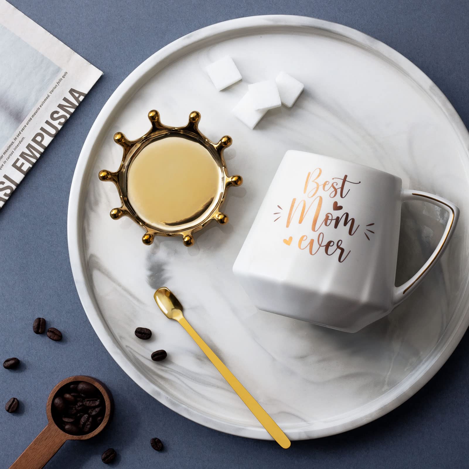 Best Mom Ever Ceramic Coffee Mug 12Oz with Crown Lid - Perfect Mothers Day Gift for Mom, Daughter, Son, Wife & Mother-in-Law - Ideal for Birthday, New Mom & Everyday Coffee Moments