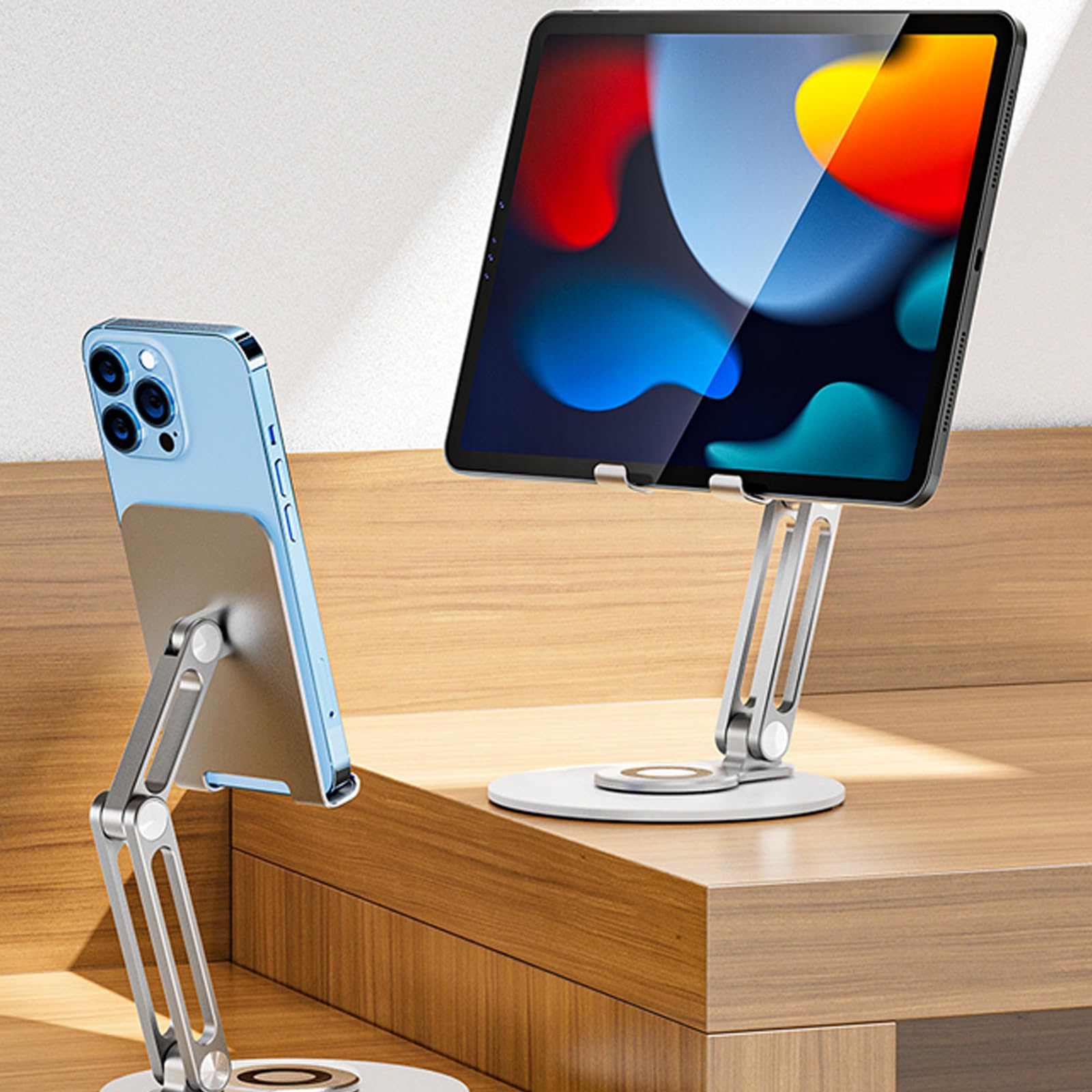 360° Rotating Aluminum Phone Stand - Adjustable Metal Holder for iPhone, Samsung, Tablets - Portable & Lightweight - Perfect for Desk, Office, Travel & Video Calls