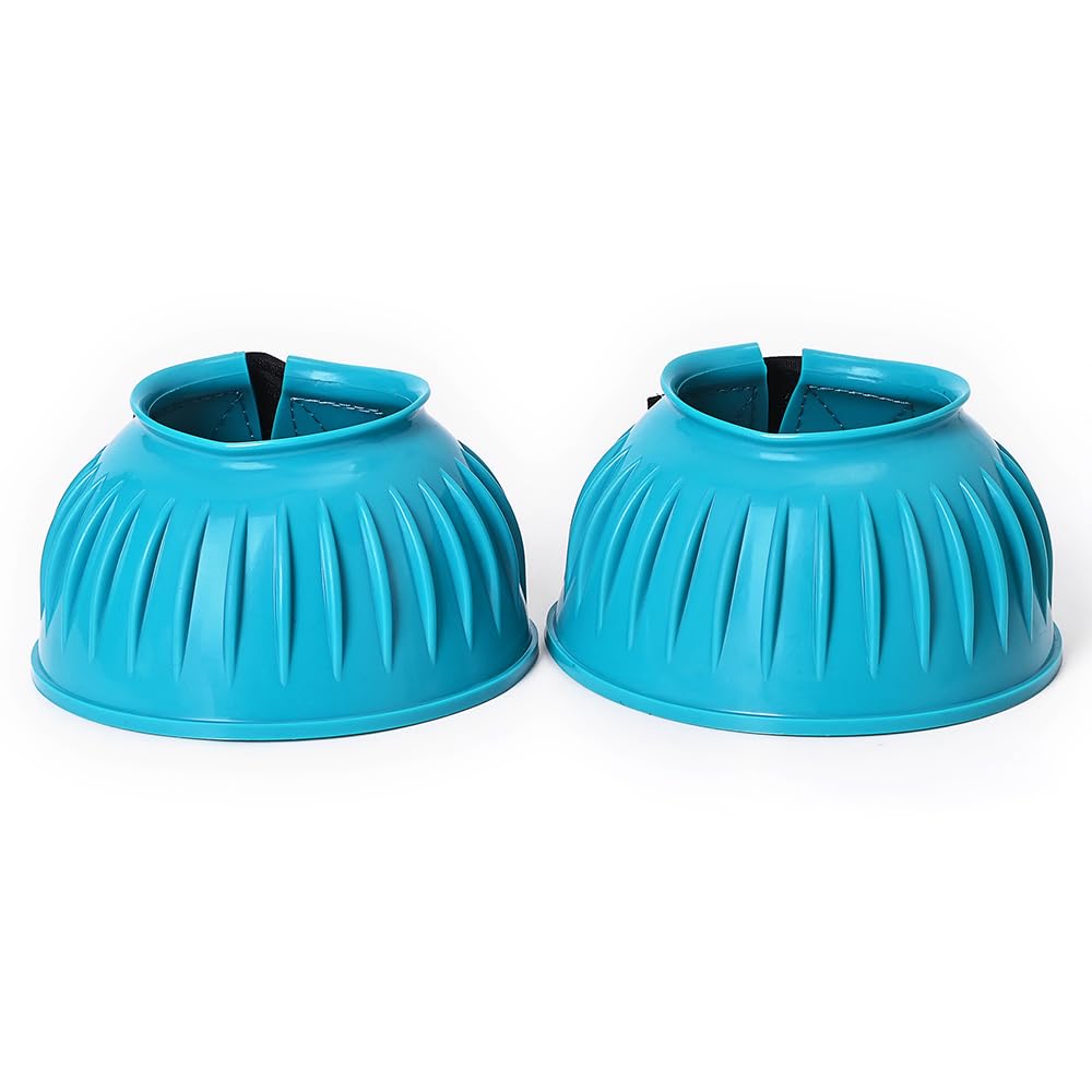 HILASON PVC Ribbed Double Hook and Loop Bell Boots for Horses - Turquoise - Durable & Secure Protection for Riding, Training, and Turnout