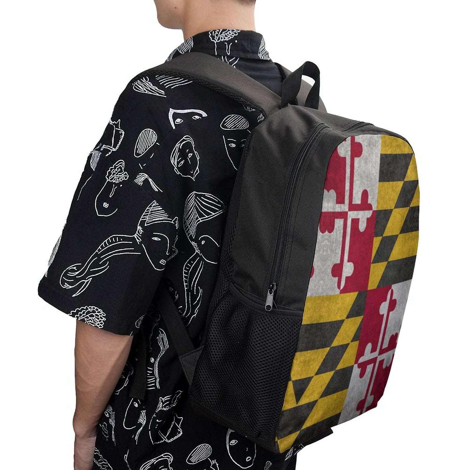 Retro Maryland Flag Backpack - 17 Inch Laptop Backpack for Men & Women - 3D Printed School & Travel Computer Bag - Durable 17
