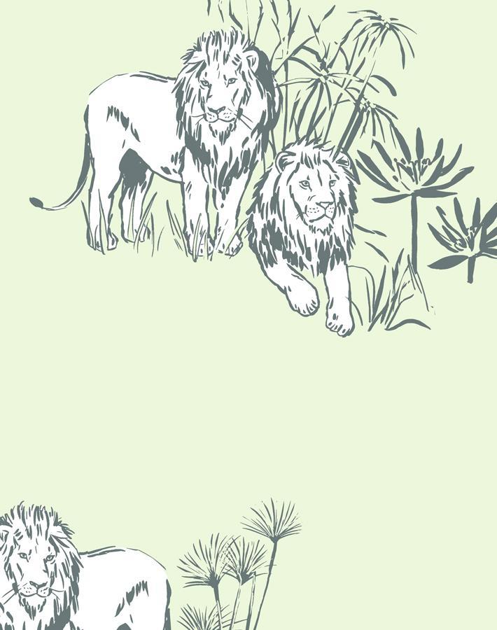 Foliage Lions Wallpaper by Tea Collection in Pistachio Green - Perfect for Nursery, Kids' Room & Boho Home Decor