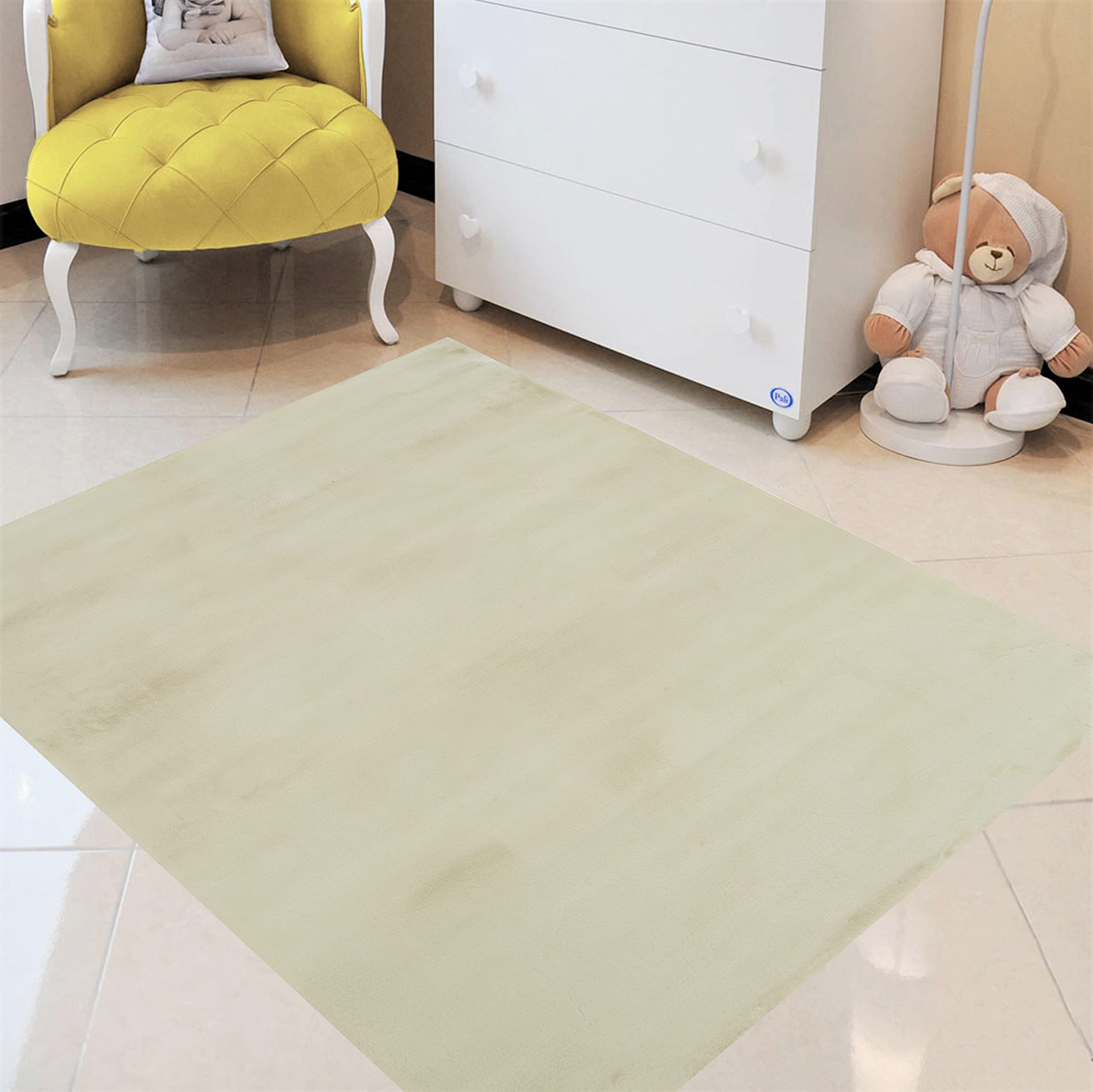 Luxury Faux Fur Shaggy Area Rug - Soft Plush Carpet for Living Room, Kids Room & Nursery - Non-Slip Backing Modern Home Decor - Perfect for Cozy Floor Seating, Play Areas & Bedroom Accents (Bone Color)