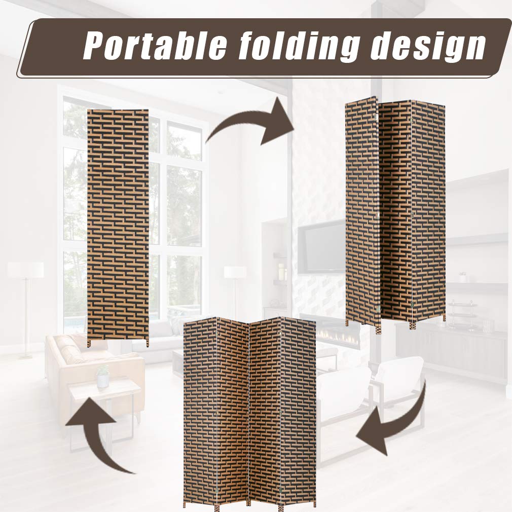 4 Panel Wooden Room Divider Screen - Handcrafted Woven Mesh Design, Folding Portable Partition for Home & Office - Perfect for Creating Privacy Spaces, Room Separation, and Decorative Accents