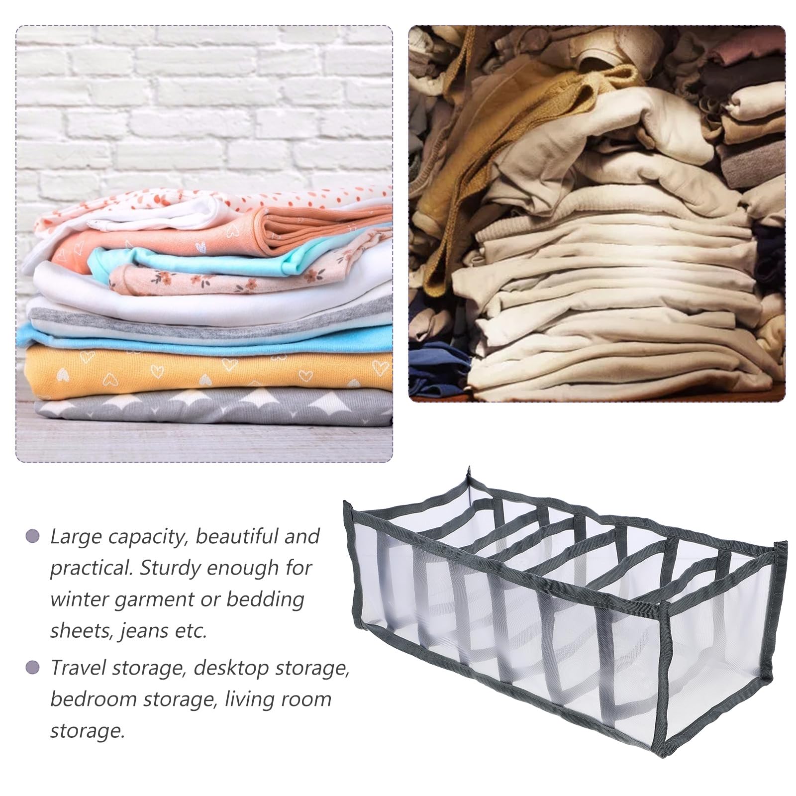 iplusmile 2-Pack 7-Grid Foldable Closet Organizer - Storage Bins for Bras, Socks & Underwear - Space Saving Wardrobe Organizer for Bedroom, Dorm Room & Travel (Perfect for Clothes, Accessories & Small Items Organization)