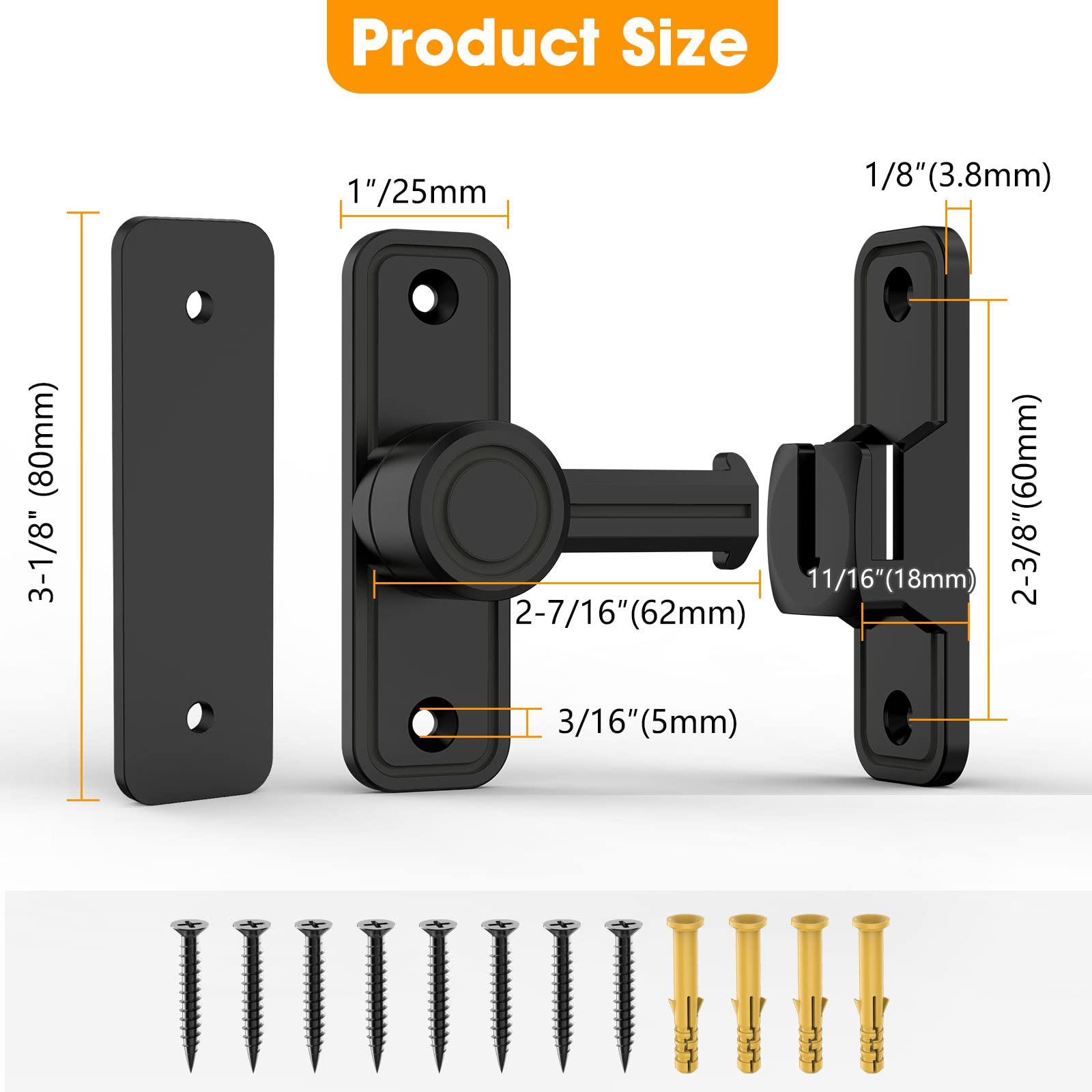 90 Degree Sliding Barn Door Lock Hardware - Black Flip Gate Latch for Barn Doors, Garden, Bathroom, Outdoor, Garage & Window | Secure & Stylish Home & Commercial Use