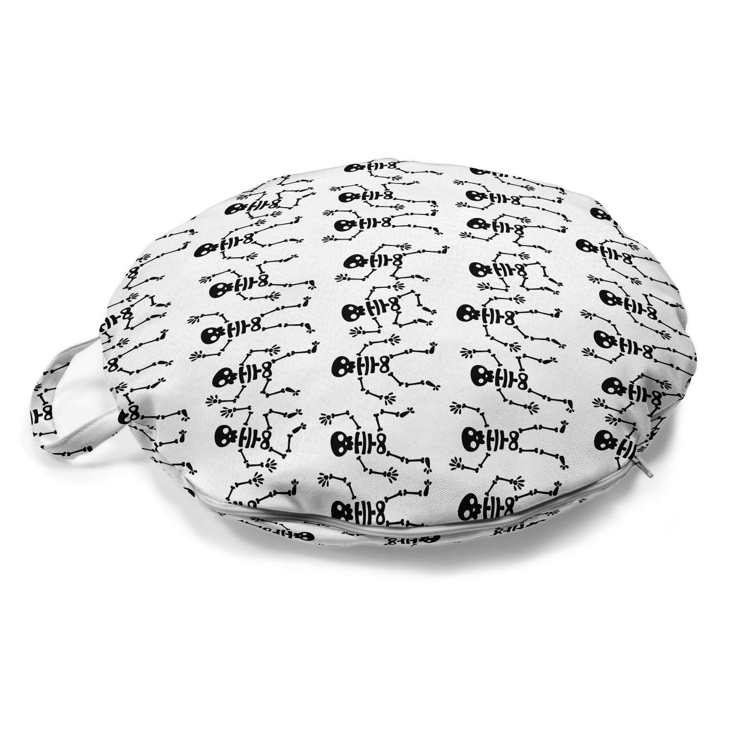 Ambesonne Funny Dancing Skeletons Round Floor Cushion with Handle - 18