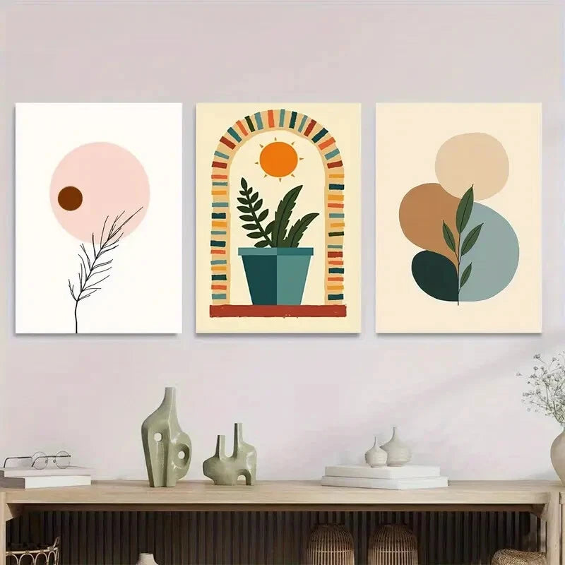 3-Piece Abstract Boho Style Wall Art Set - Framed Canvas Paintings 40x60cm (16x24in) - High Quality Prints, 100% Australian Made - Ready to Hang - Perfect for Living Room, Bedroom & Office Decor