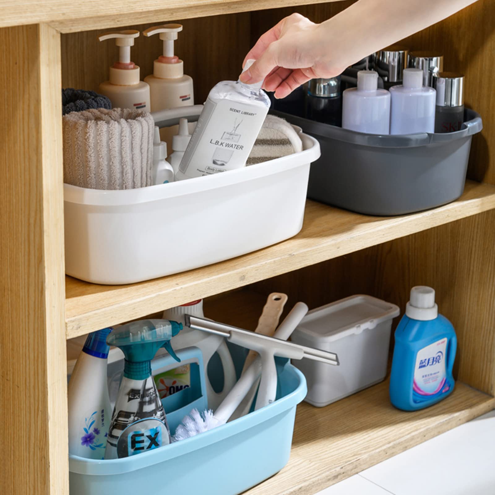 Jiatu Large Shower Caddy Organizer with Handle - Portable Plastic Storage Basket for Bathroom, Kitchen, College Dorm - 2 Pack Dark Gray Cleaning Supplies Holder | Perfect for Bath Essentials, Toiletries & Garden Tools Organization