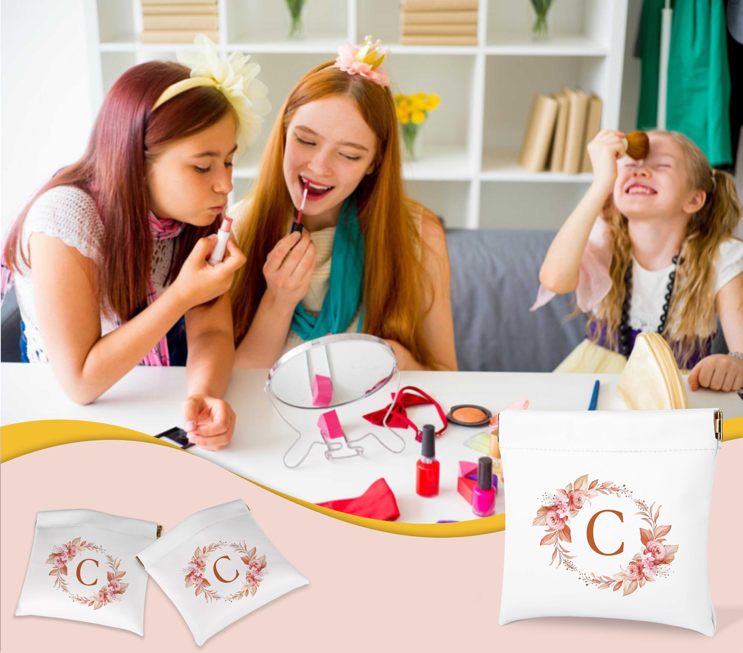 Initial Letter Monogram Cosmetic Bag for Women - Portable Makeup Pouch for Purse Organizer, Travel Jewelry & Charger Storage - Perfect Bridesmaid Gifts, Bridal Shower Favors & Birthday Presents (Great for Travel, Weddings & Daily Use)