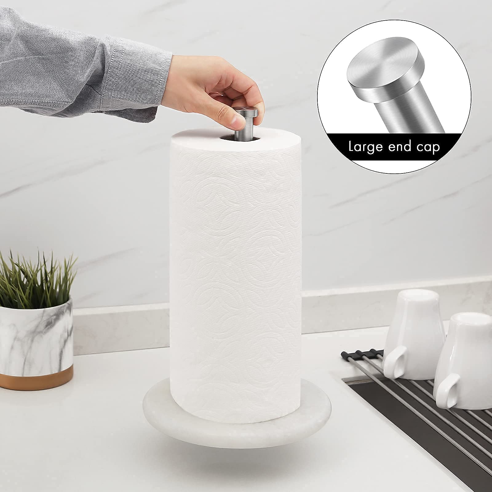 KES Natural Marble Toilet Paper Holder & Kitchen Paper Towel Stand Set - Brushed Nickel Finish (BPH284S1-2 + KPH100-2) | Bathroom & Kitchen Organization | Perfect for Modern Homes and Luxury Spaces