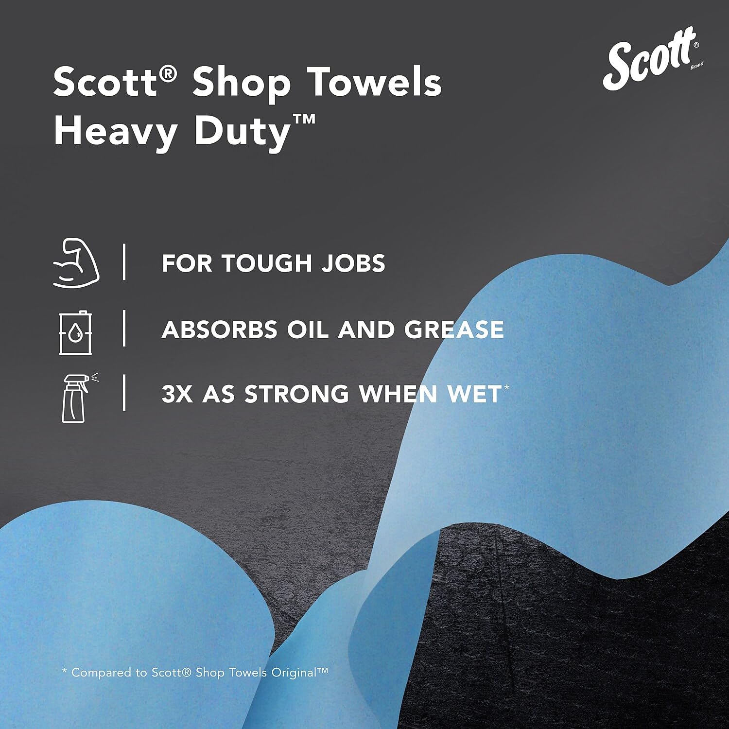 Scott® Heavy Duty Shop Towels (32992) - Industrial Grade Blue Cleaning Rags for Solvents, Oil, Grease & Tough Jobs - 10.4