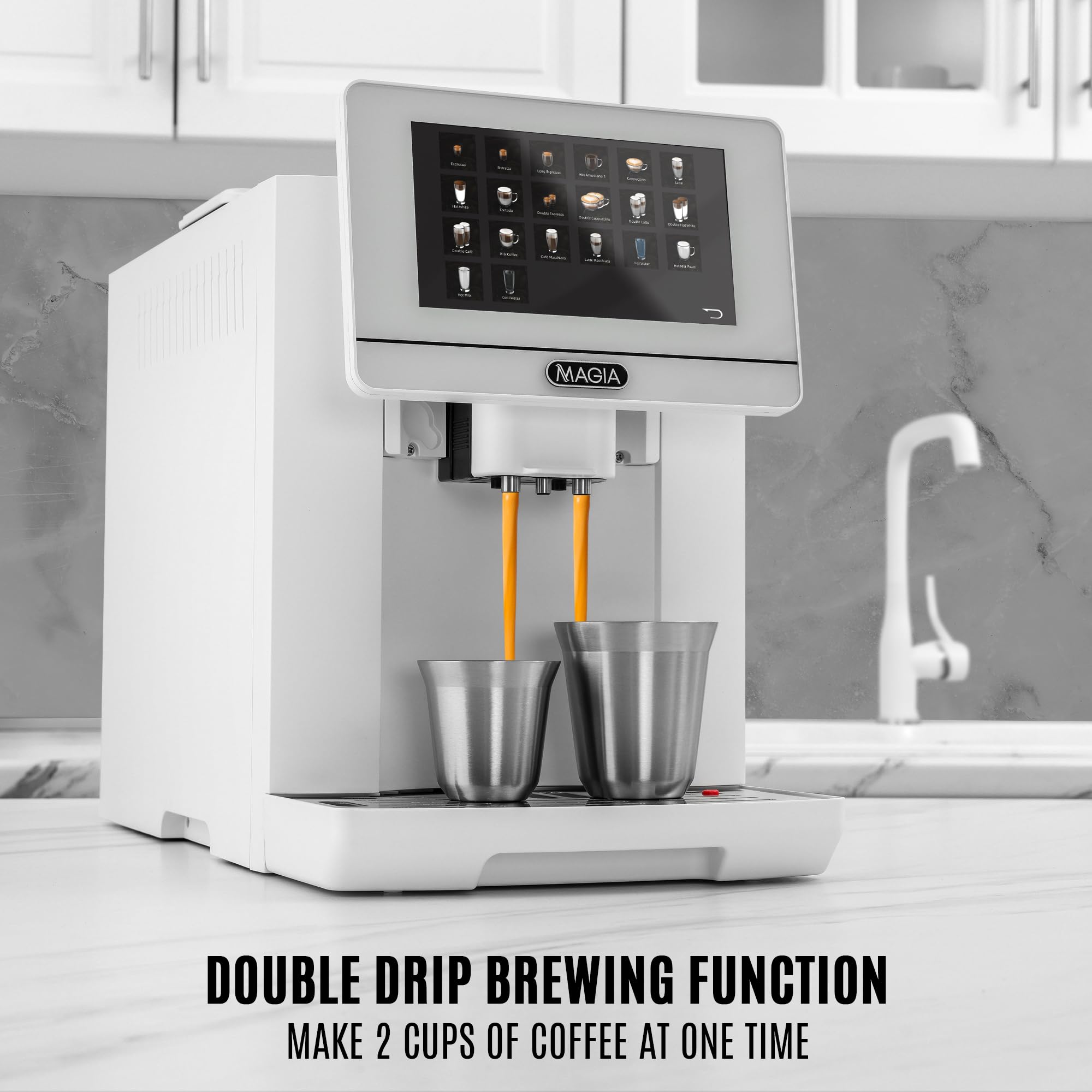 Zulay Magia Fully Automatic Espresso Machine with Built-in Grinder - 19 Customizable Coffee Options - Includes Insulated Milk Frother & Premium Espresso Cups - Auto-Cleaning System for Easy Maintenance - White (Perfect for Home Baristas & Office Coffee Stations)