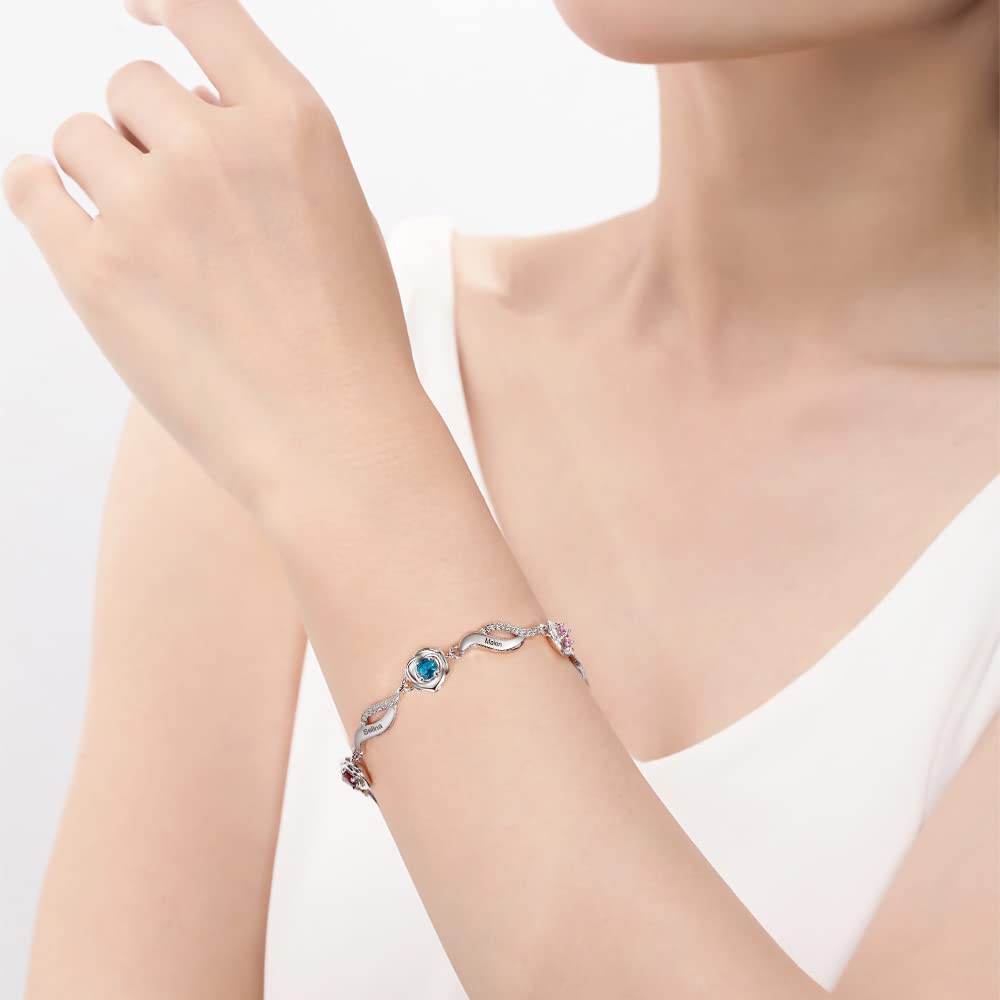 Personalized Mother's Bracelet with Birthstones & Rose Flower - Custom Name Engraved Jewelry for Women - Perfect Gift for Mom, Mother's Day, Birthday & Anniversary - Ideal for Daily Wear, Special Occasions & Heartfelt Moments