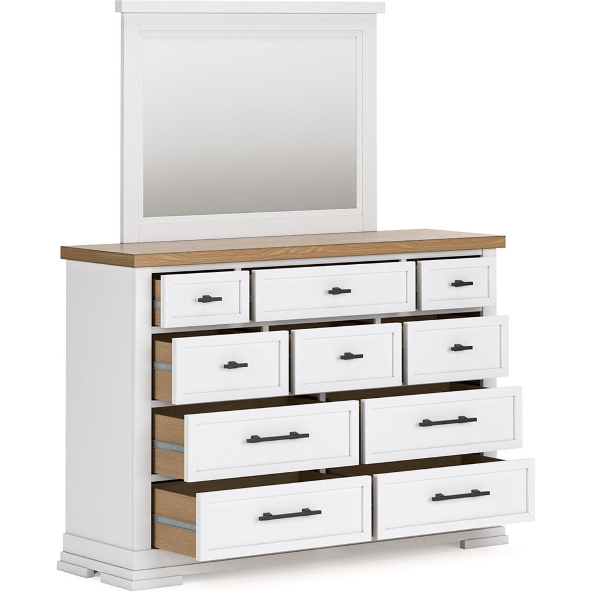 Ashbryn White and Natural Dresser with Mirror - Modern Bedroom Furniture for Home Organization & Storage