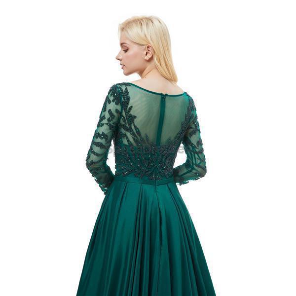 Emerald Green Long Sleeve Beaded Prom Dress for Women - Elegant Evening Gown for Formal Parties, Homecoming, and Special Occasions