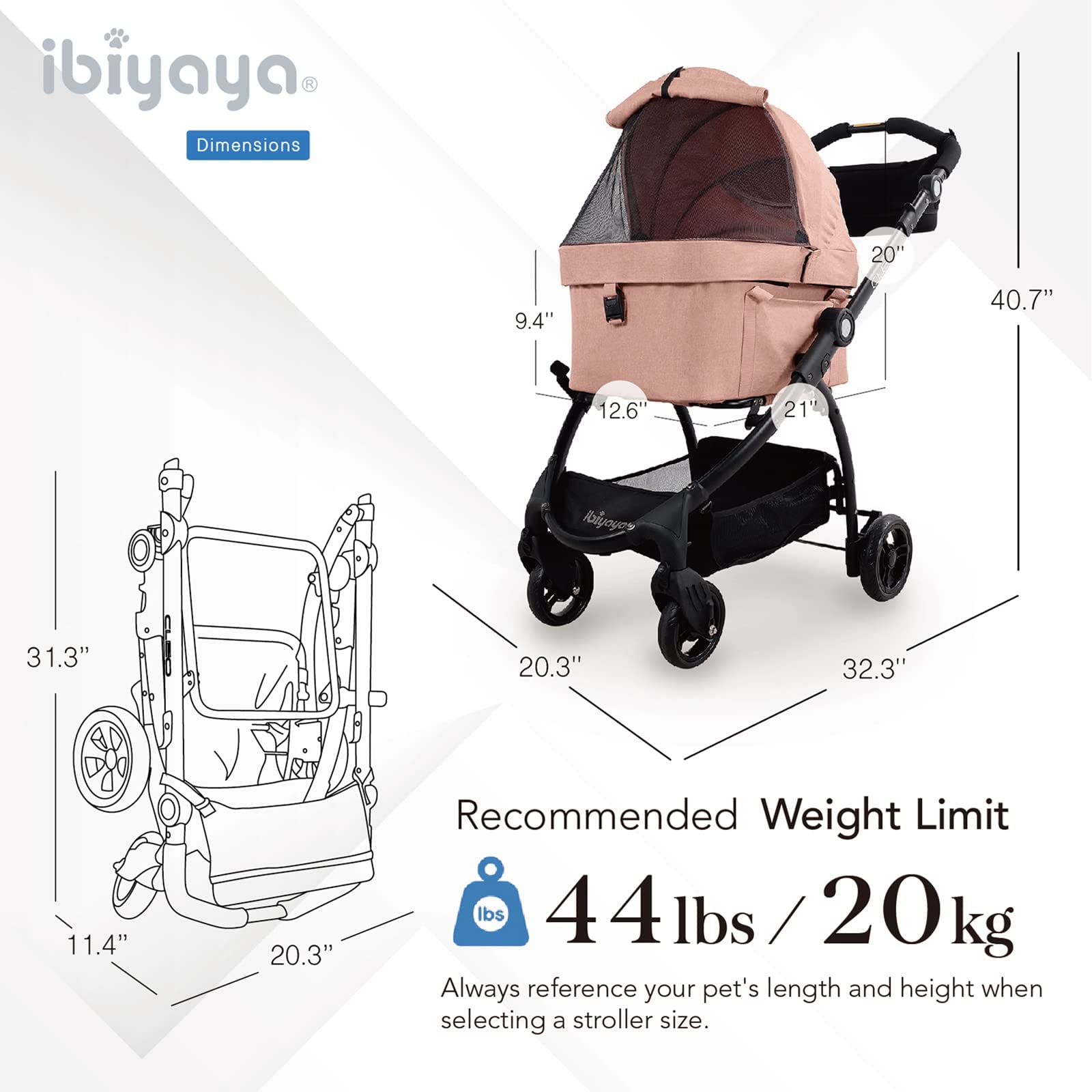 **iBiyaya 3-in-1 Cleo Travel System Pet Stroller for Small & Medium Dogs & Cats up to 44 lbs – Lightweight Dog Stroller, Carrier & Travel Bag in Coral Pink – Perfect for Walks, Vet Visits & Outdoor Adventures**