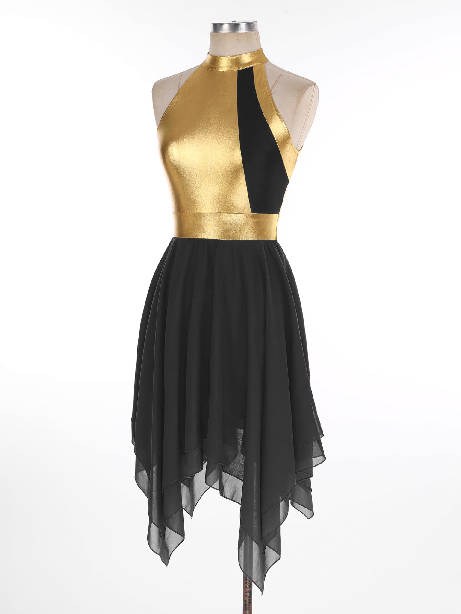 Women's Liturgical Praise Dance Dress - Color Block Sleeveless Tunic with Asymmetrical Hem - Worship & Lyrical Dance Costume for Church Performances & Spiritual Events