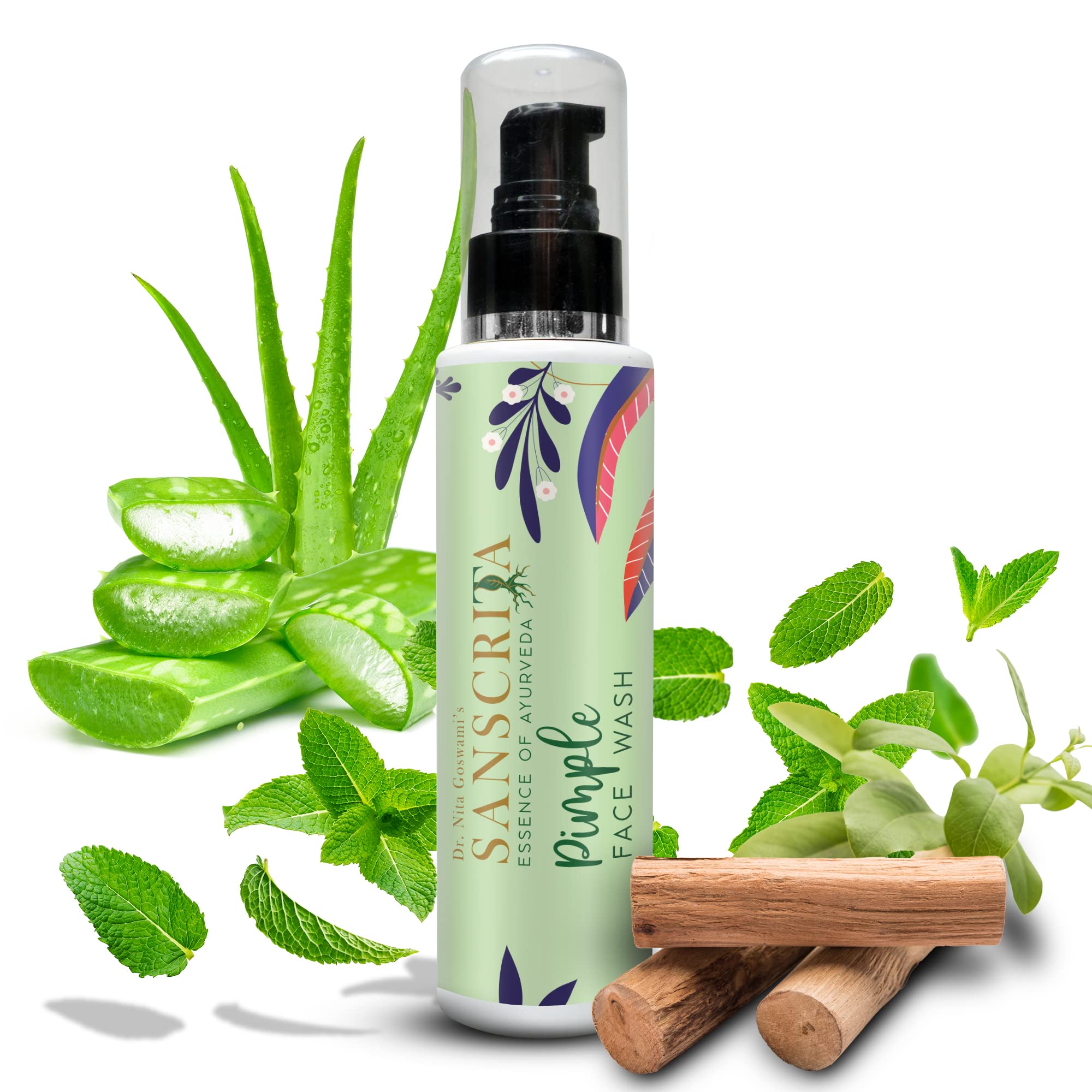 Sanscrita Pimple Face Wash with 09 Natural Herbs for Acne & Oily Skin - 100ml Cleansing Face Wash for Daily Skincare Routine & Clear Complexion
