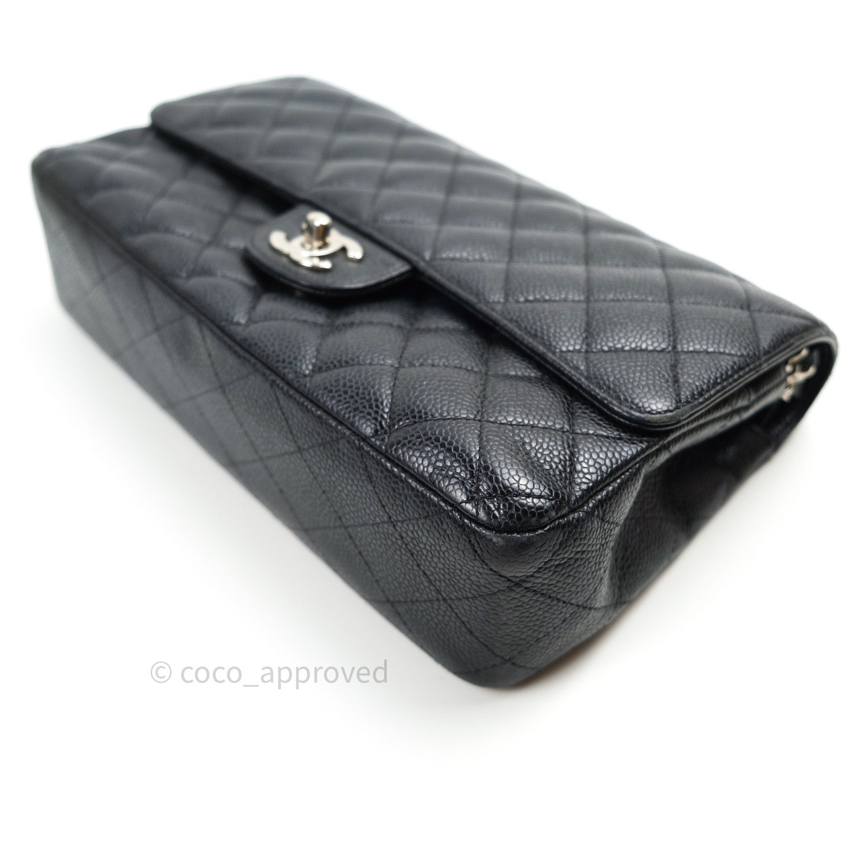 Chanel Classic Double Flap M/L Black Caviar Leather Bag with Silver Hardware - Luxury Handbag for Women, Perfect for Work, Evening & Special Occasions