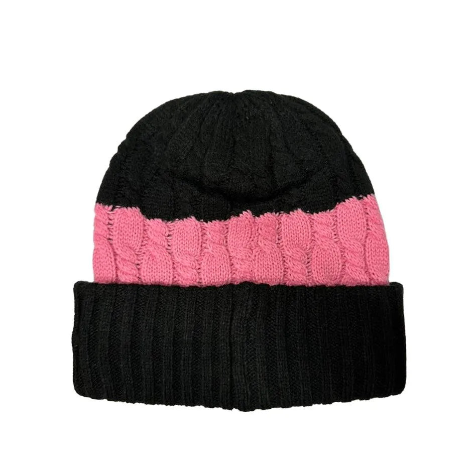 Luxury Women's Snow Beanie Hat - Black & Pink - Warm Winter Knit Cap for Skiing, Snowboarding & Outdoor Activities