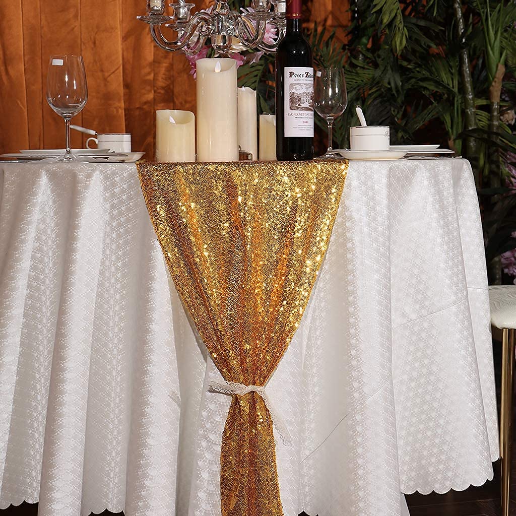 6 Pack Gold Sequin Table Runner 12
