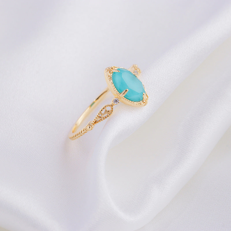 14K Gold Turquoise Clear Quartz Filigree Ring Set - Elegant Dainty Jewelry for Women | Perfect for Weddings, Parties & Everyday Wear | HJZB 360
