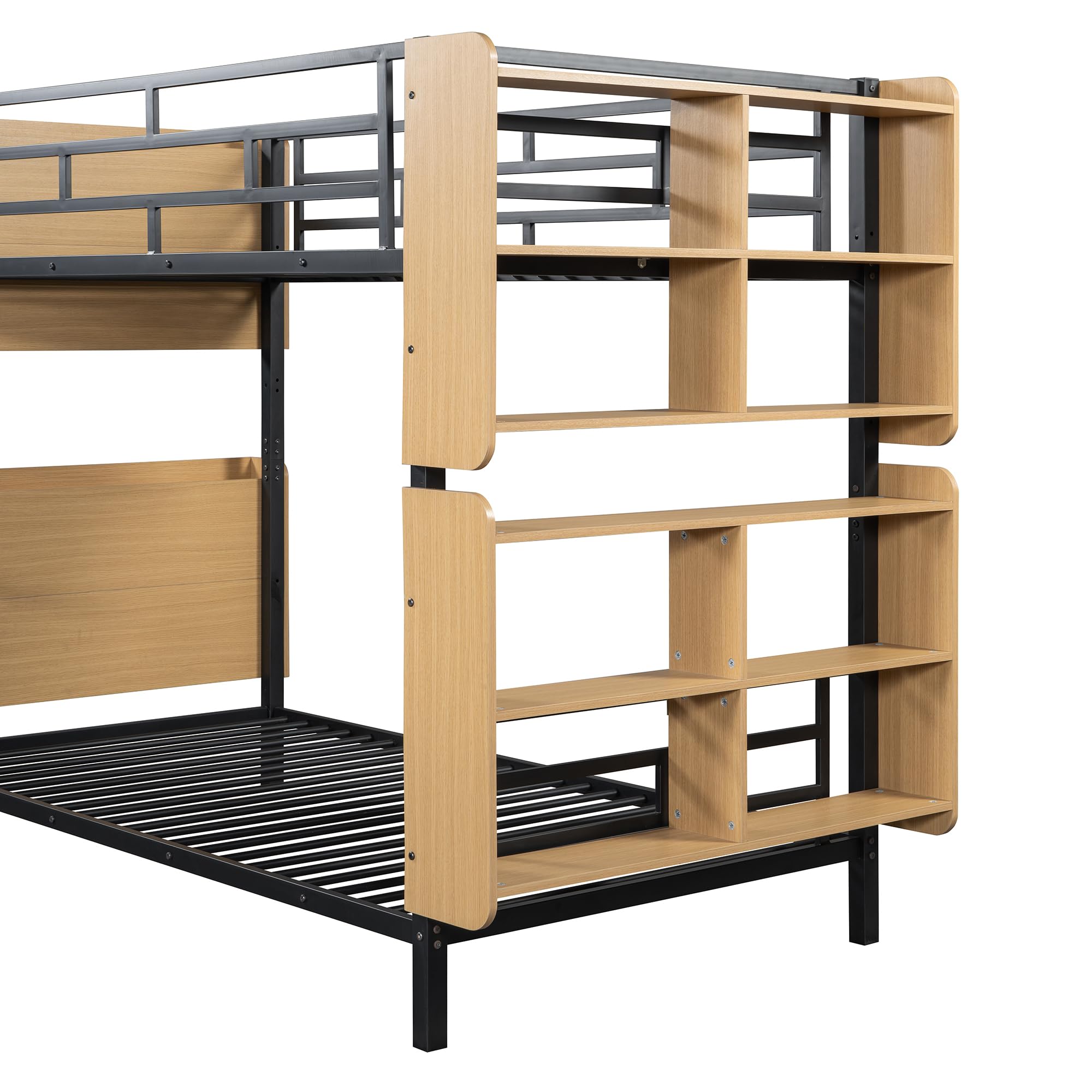 P PURLOVE Twin Over Twin Metal Bunk Bed with Ladder & Full-Length Guardrail - Space-Saving Kids Bunk Bed Frame with Storage for Bedroom, Dorm, or Guest Room - Sturdy & Safe Sleeping Solution for Siblings or Sleepovers