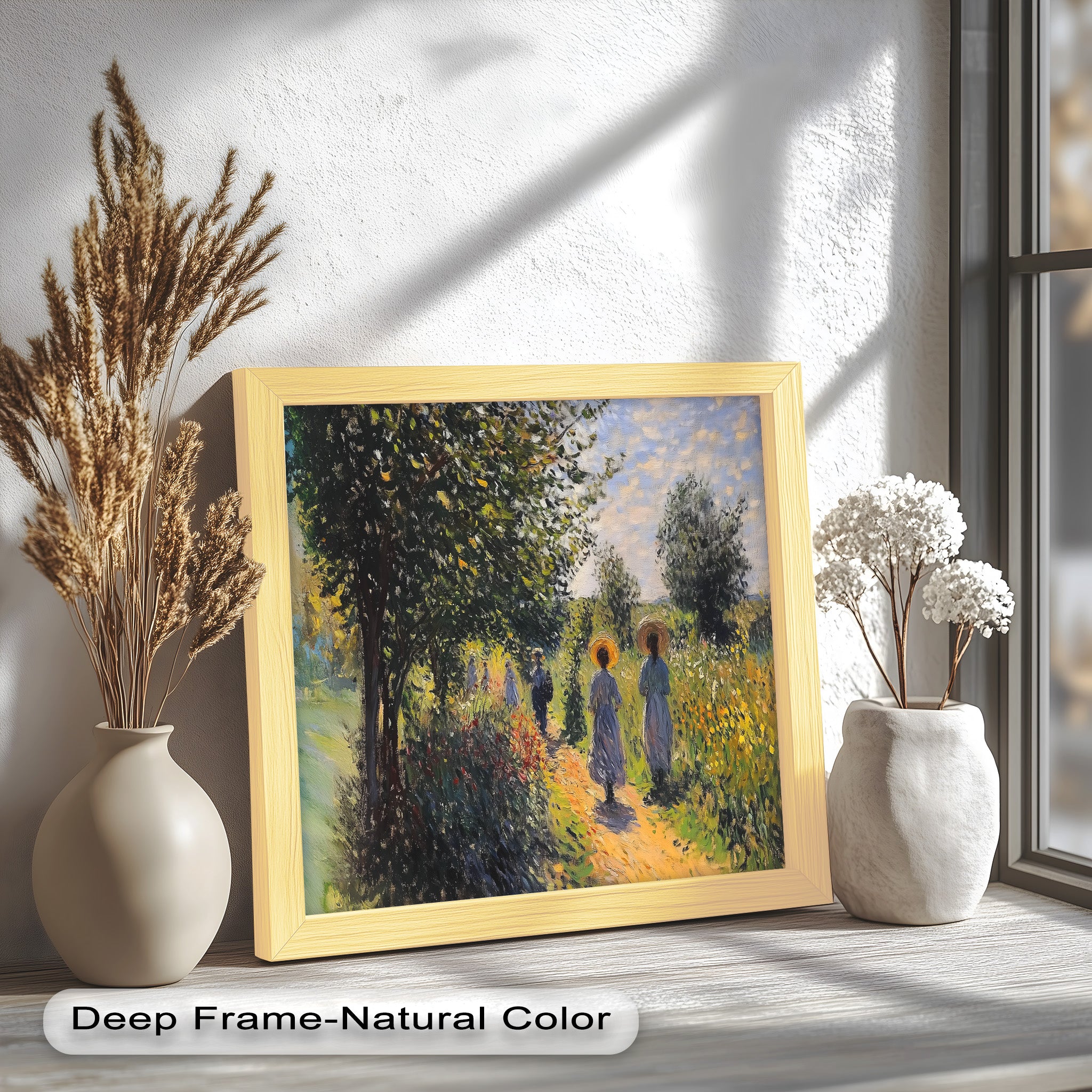 Afternoon Stroll - Sun Dappled Garden Walk Oil Painting Wall Art - Hand Painted Landscape Canvas for Living Room, Bedroom Decor - Perfect Gift for Home & Office