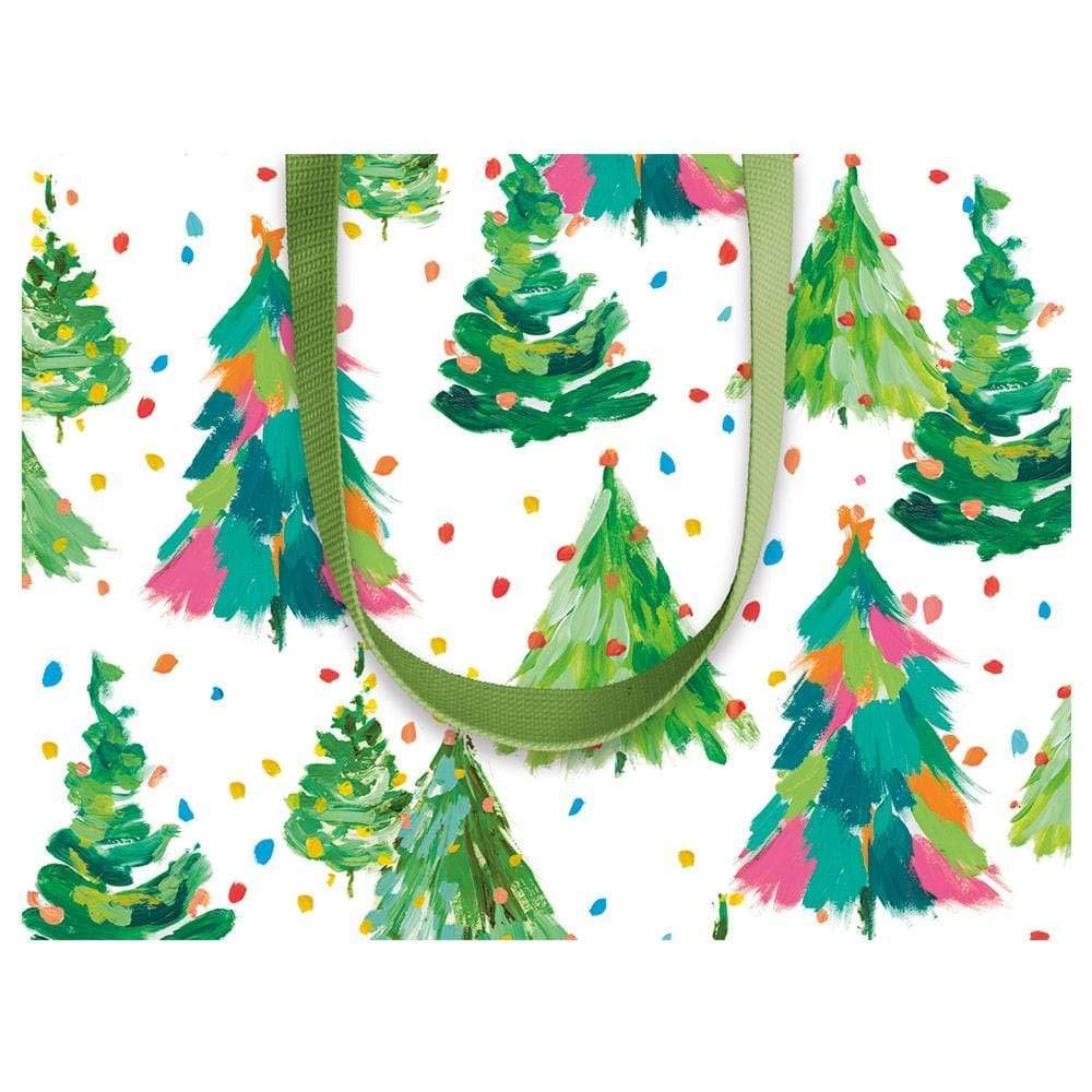 Caspari Brushstroke Trees Small Gift Bags - Set of 4 | Elegant Party Favor Bags for Weddings, Baby Showers & Holiday Gifting