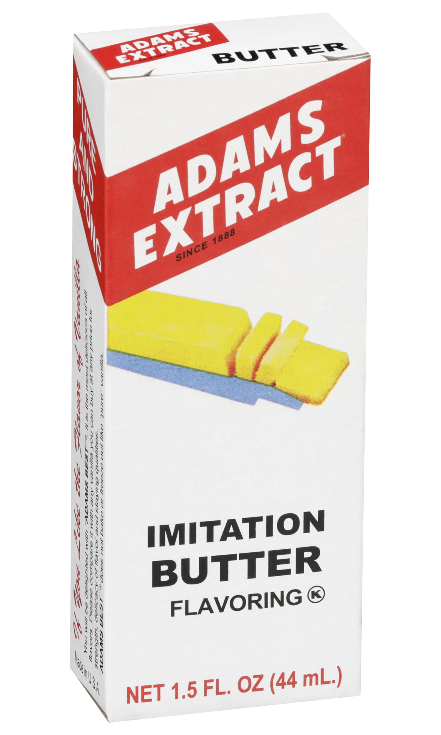 Adams Extract Imitation Butter Flavoring - Gluten Free, 1.5 FL OZ Glass Bottle (Pack of 6) - Perfect for Baking, Cooking & Popcorn Seasoning