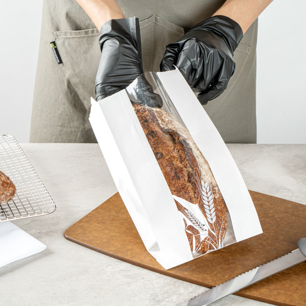 Premium White Micro-Perforated Bread Bags - Greaseproof, Wheat Pattern Design (5.75
