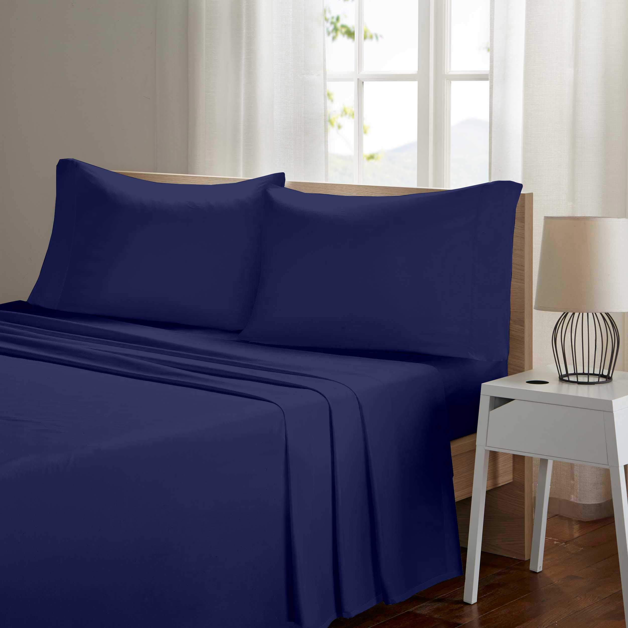 Premium Microfiber Bed Sheet Set - 4 Piece Ultra Soft Double Brushed (Queen Size, Dark Blue) for Luxury Bedroom Comfort & Hotel Style Sleeping Experience