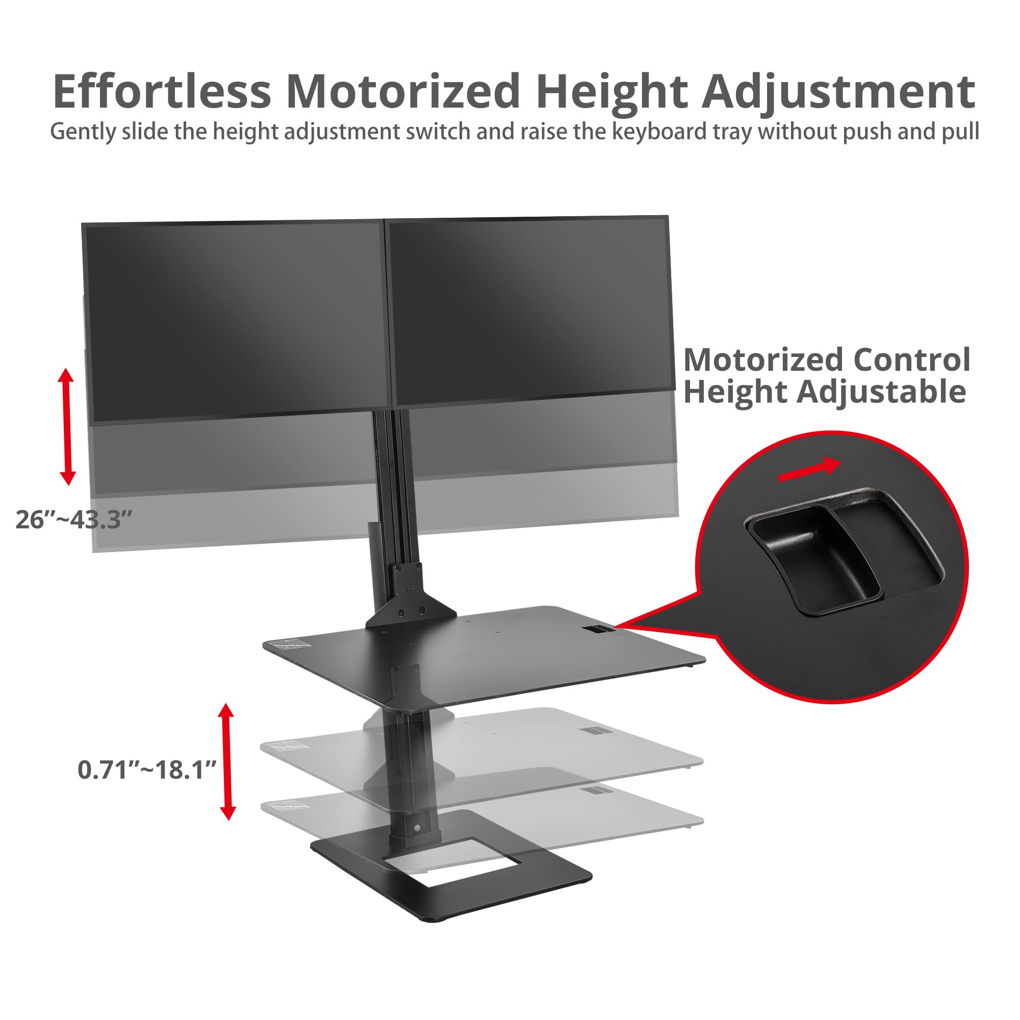 SIIG Dual Monitor Adjustable Motorized Stand with Laptop Tray - Supports 17