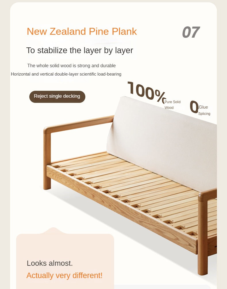 Solid Oak Wood Convertible Sofa Bed - Retractable Design for Sitting & Sleeping | Perfect for Small Spaces, Guest Rooms & Apartments